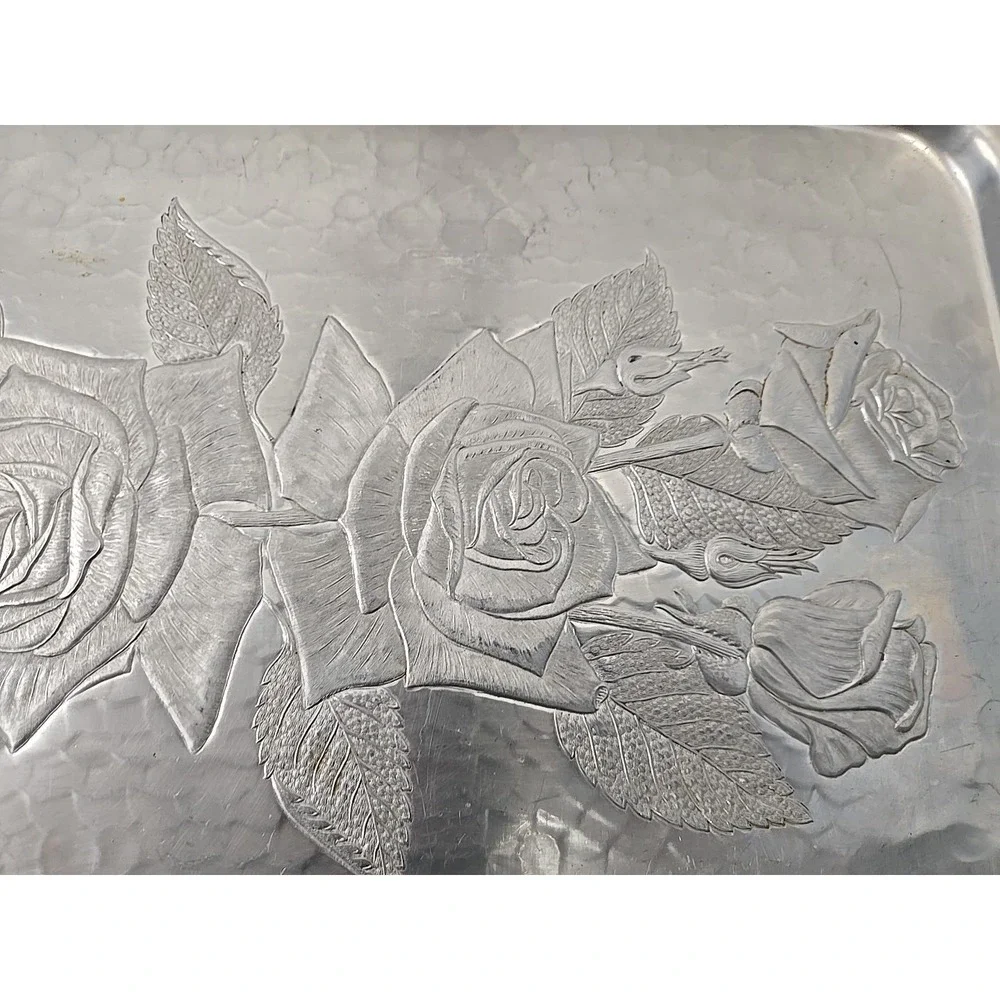 VINTAGE CONTINENTAL SILVER CO WILD ROSE BRILLIANTONE #1023 HAMMERED SERVING TRAY
